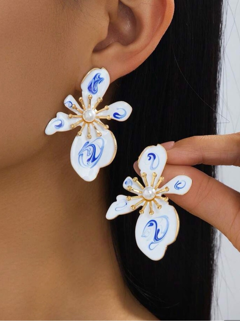 Porcelain Style Floral Earrings | - Picture 4 of 4